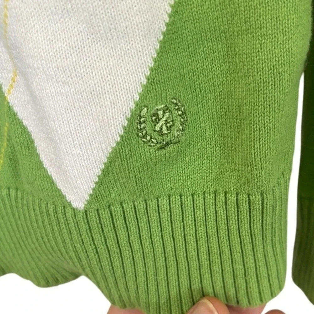 IZOD Mens Argyle Crew Neck Sweater Green Blue White Medium Long Spring  Preppy‎